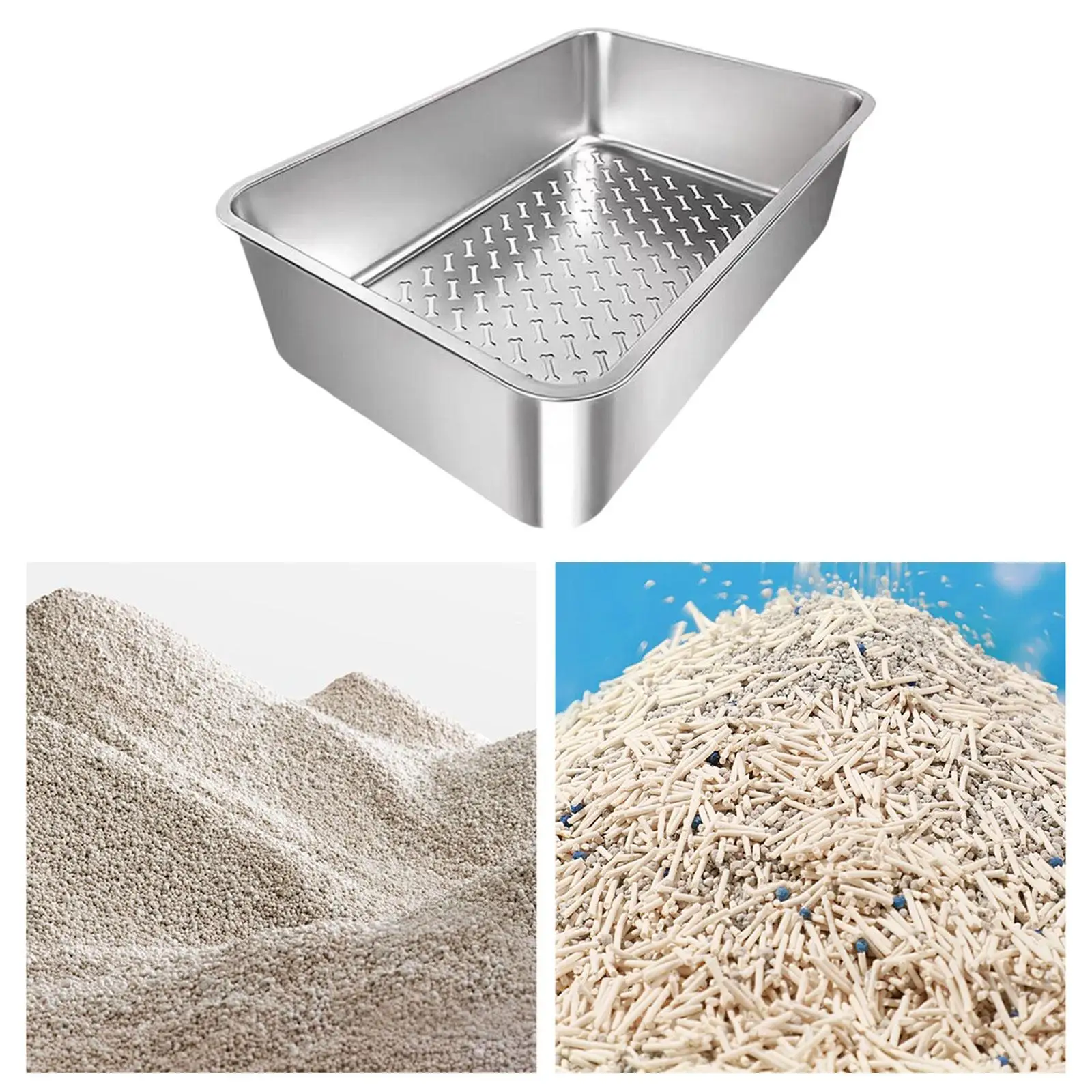 

Cat Litter Box Stainless Steel Litter Tray for Indoor Cats Rabbits