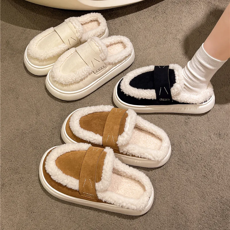 

Winter Fluffy Women's Slippers Home Fuzzy Fur Luxury Designer Woman Shoes Indoor Flat Plush Elegant Fashion Footwear Soft Sole