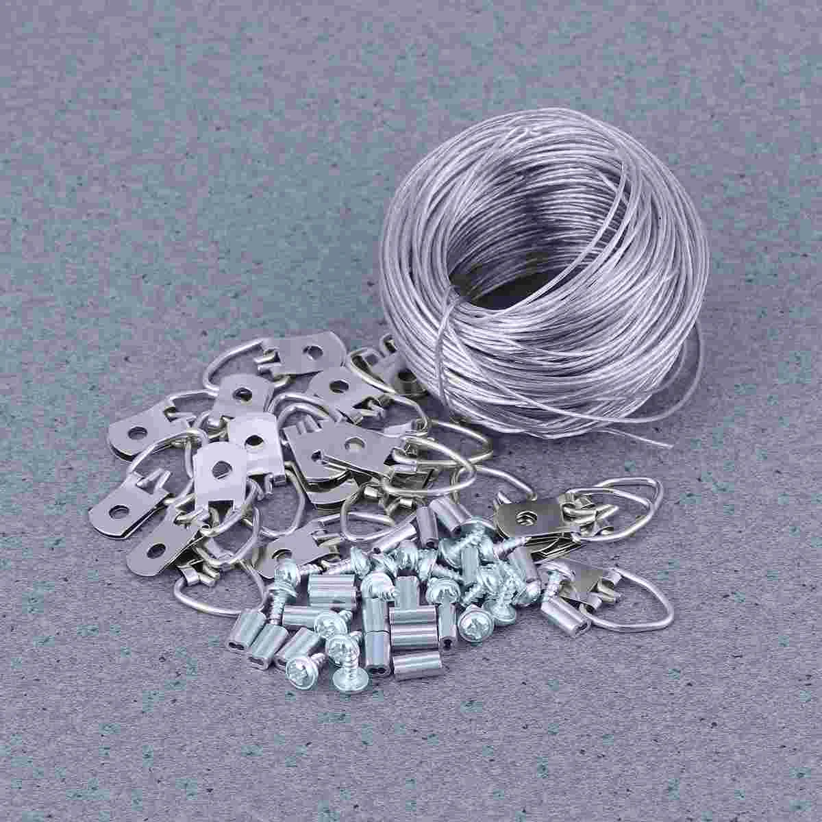 305M Rubberized Wire Rope and 20sets Photo Frame Hanging Hooks Kit Picture Hangers Picture Hanging Wire Set