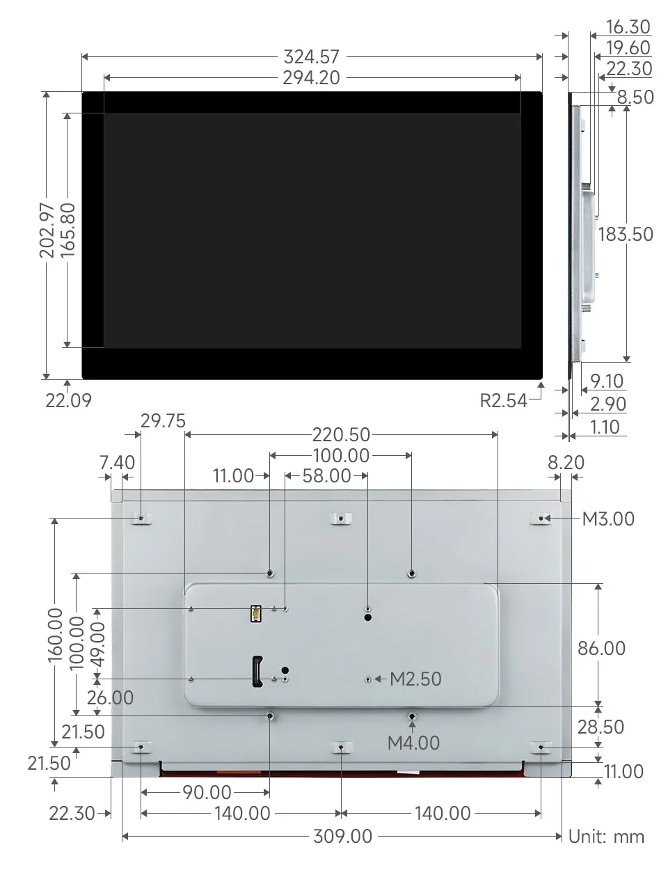 13,3-calowy pojemnościowy wyświetlacz dotykowy DSI o wysokiej rozdzielczości 1920 × 1080 dla Raspberry Pi, interfejs DSI, w całości metalowy panel tylny