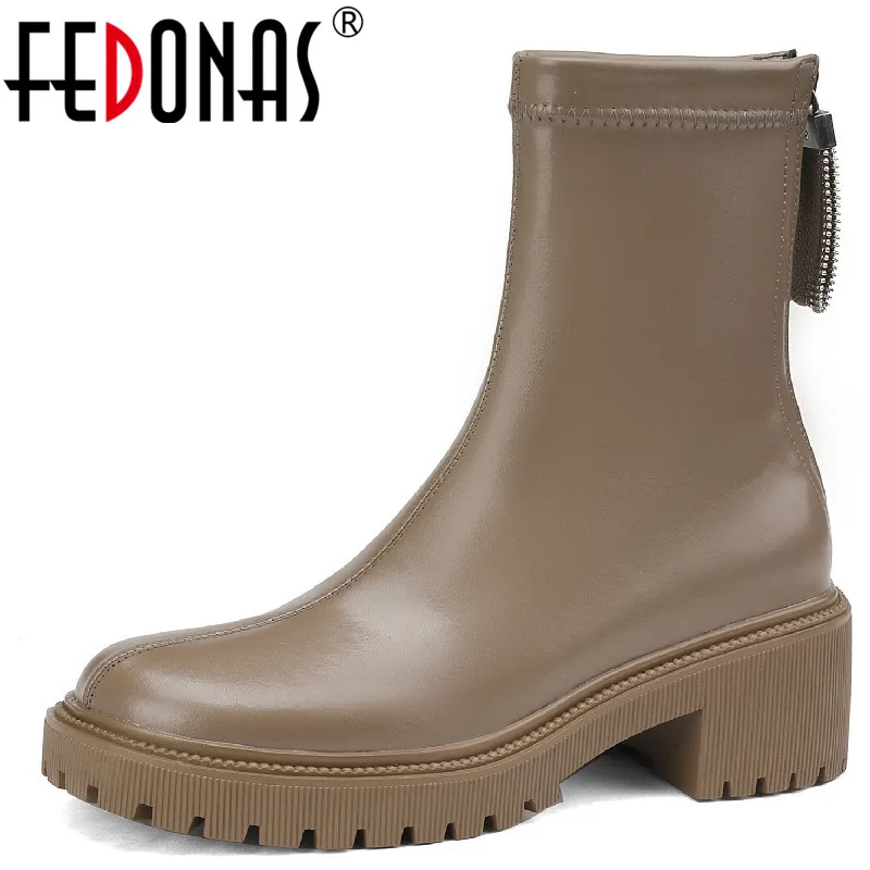 FEDONAS 2025 Platforms Women Ankle Boots Office Ladies Dress Genuine Leather Autumn Winter Concise Genuine Leather Shoes Woman