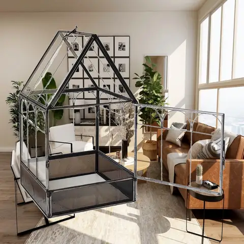 Geometric Glass Terrarium House Indoor House-Shaped Glass Terrarium Planter compactCatching for Windowsill, Shelf