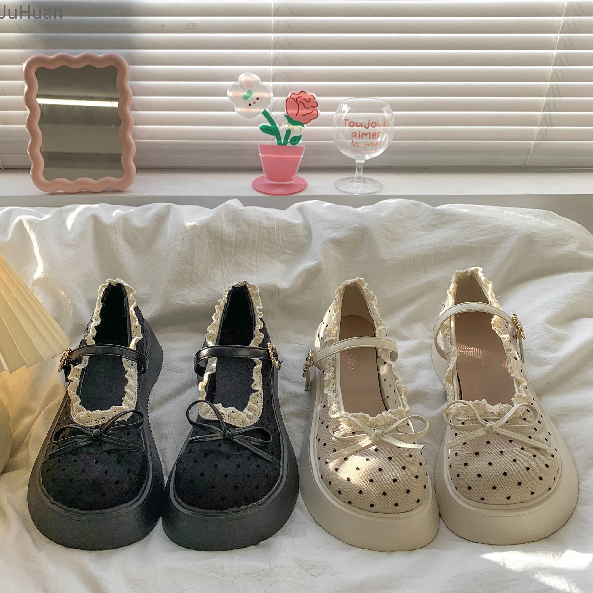 

Japanese Muffin Thick-soled Mary Jane Single Shoes Women's 2025 Summer Models with Skirts Mesh Breathable Jk Small Leather Shoes