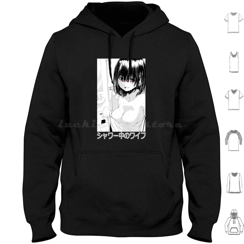 Waifu Material-Anime Tee Babe Selfie Hentai Shower Girl Hoodies Long Sleeve Waifu Material Anime Anime Characters