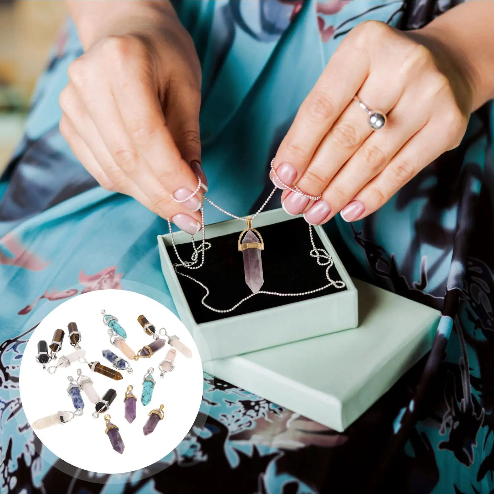 

20Pcs Hexagonal Bullet Shape Crystal Pendants Assorted Colors Jewelry Making Supplies Water Drop Shape Necklace Charms DIY