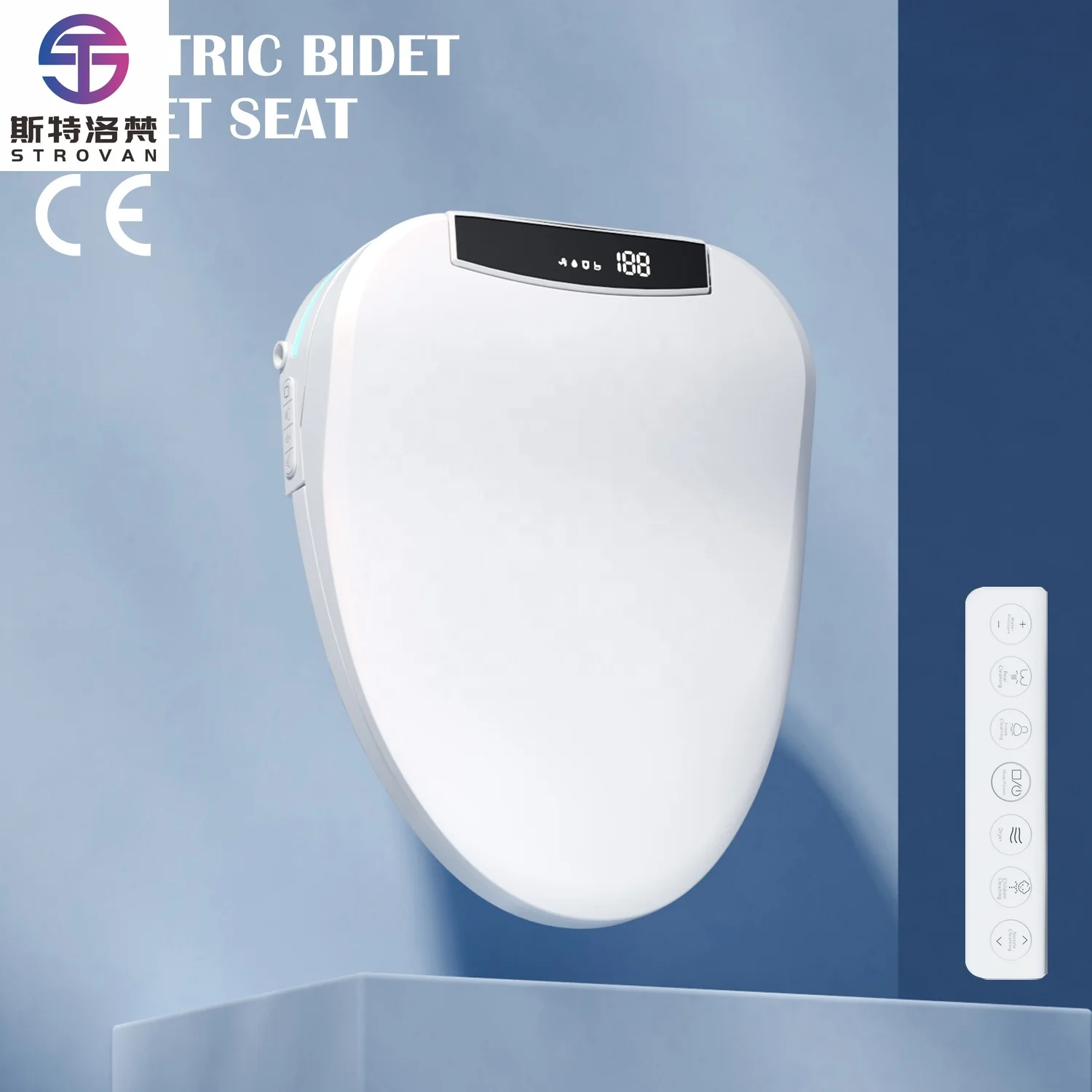 Stlf assento de vaso sanitário elétrico inteligente com controle remoto sensor automático tampa flip design em forma de v aquecido ergonômico tampa de vaso sanitário