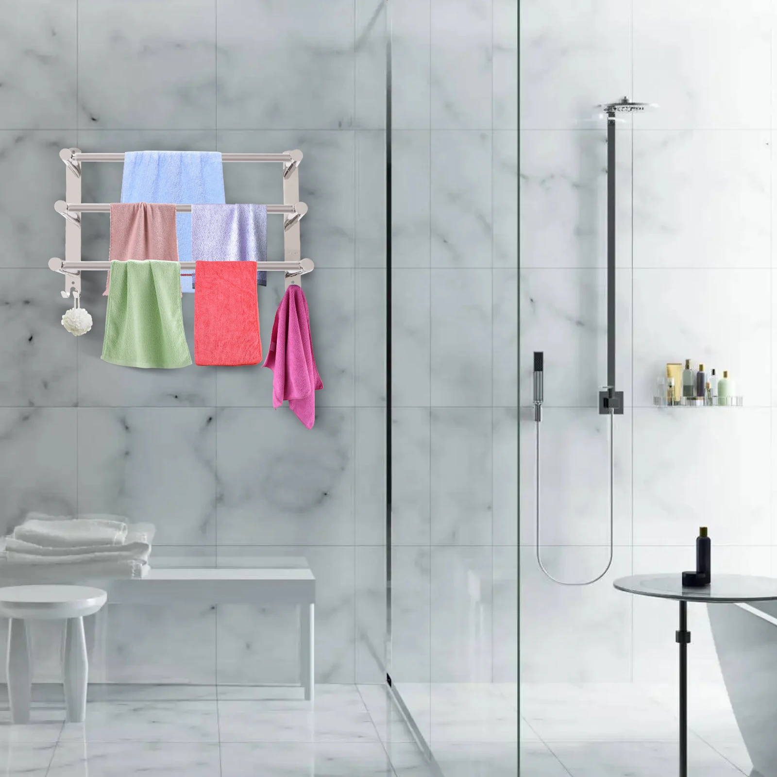 

3 Tiers Bathroom Wall Mounted Extendable Stainless Steel Towel Rail Rack Retractable Bar