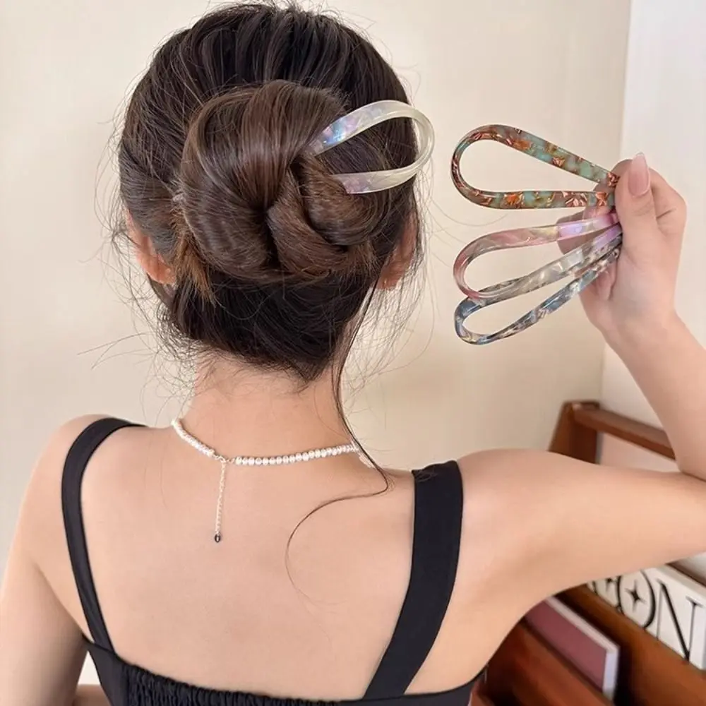 Hairstyle Tool Hair Accessories Hair Fork Headbands U-Shaped Hair Sticks Acetate Geometric Design Hairpin for Women/Girls