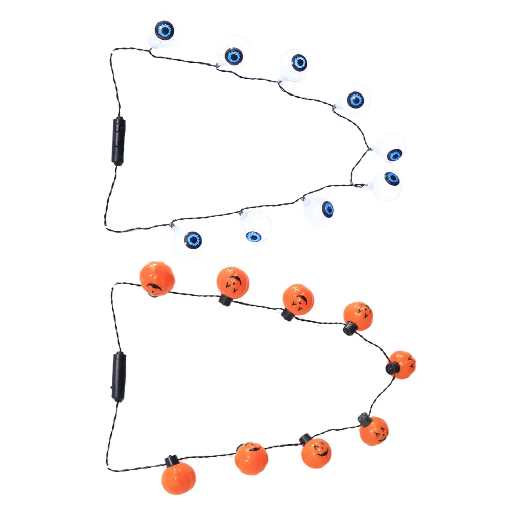 

2 Pcs Glowing Necklace Lamp Halloween LED Terrifying Pumpkin Decorations Eyeball Holiday Party with