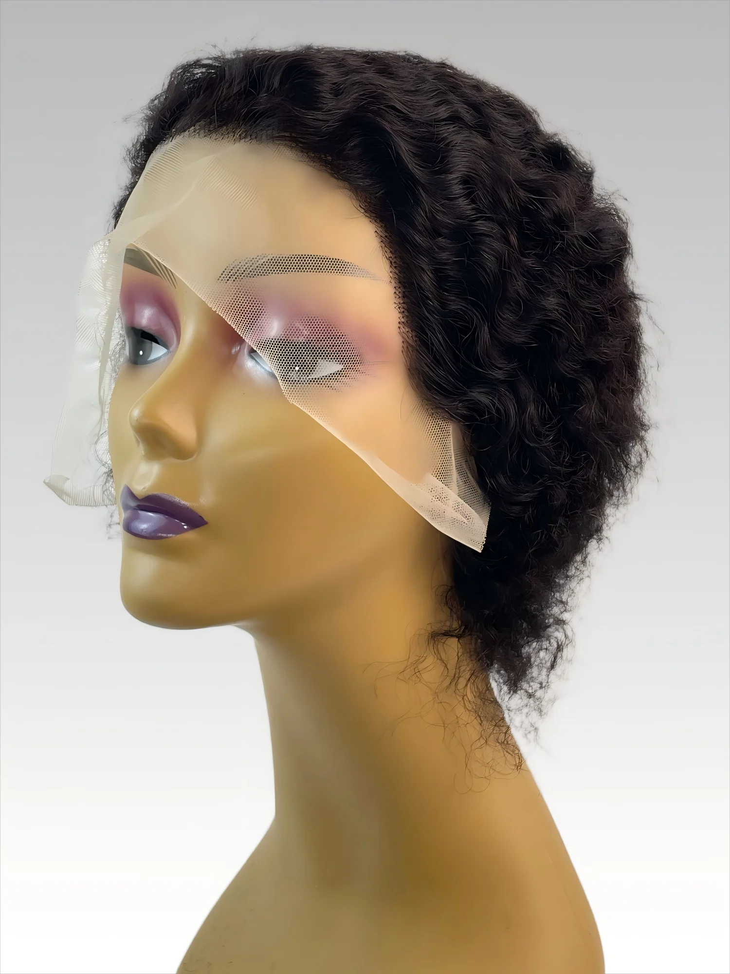 ナチュラルブラックカラー ピクシーショートカール 100%人毛ウィッグ 13x1レースフロントウィッグ 人毛ショートカール