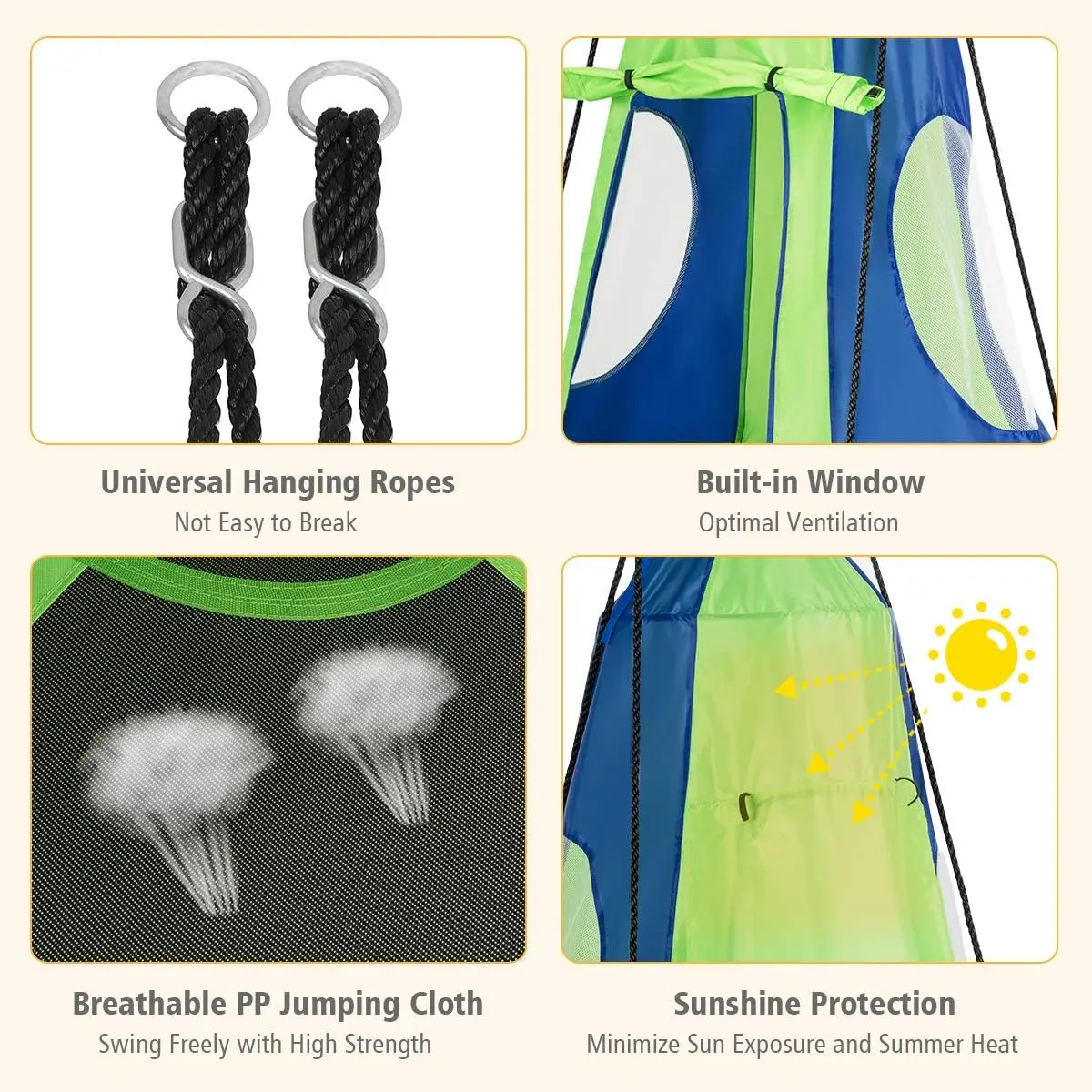 2 in 1 Kids Detachable Hanging Chair Swing Tent Set, Hammock Nest Pod Hanging Swing Seat for Boys/Girls, Children Outdoor Indoor