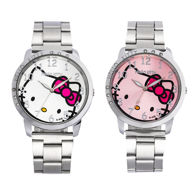 Hello Kitty Fashion Cartoon Quartz Watch Kawaii Sanrio Student Women\'s Watch Casual Simple Steel Strip Factory Direct Sales