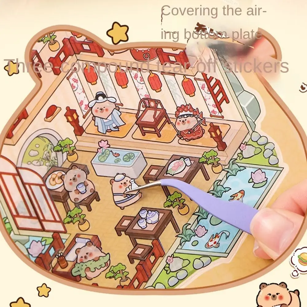 

Прочный 20в1 пейзажная наклейка книга мультфильм DIY 3D наклейки набор сцены капибара милая сцена кабины декоративные наклейки детская игрушка