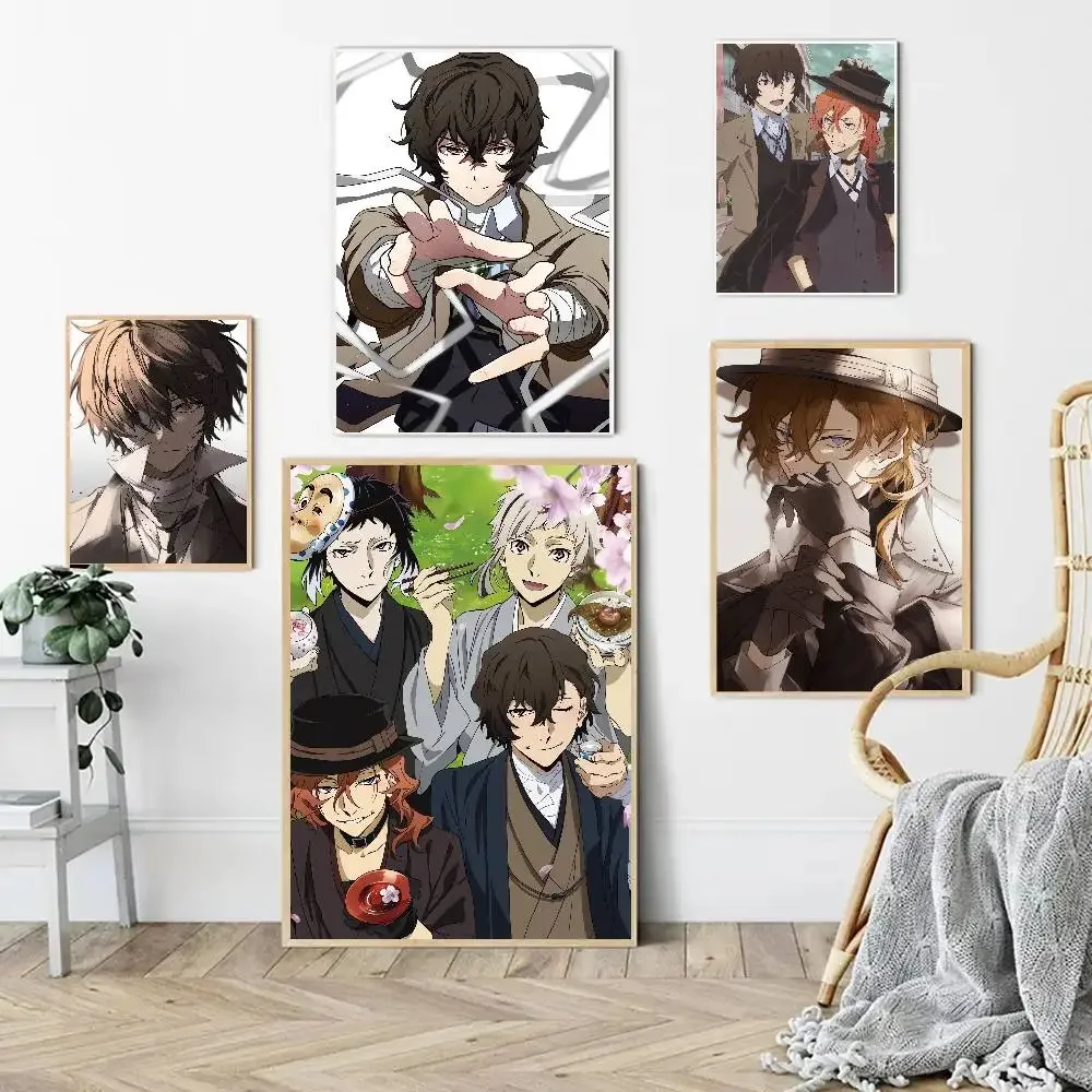 Anime Bungo Stray Dogs Anime Poster Waterproof Wall Art Sticker For Bar Living Room Vintage Room Decor Print Gift