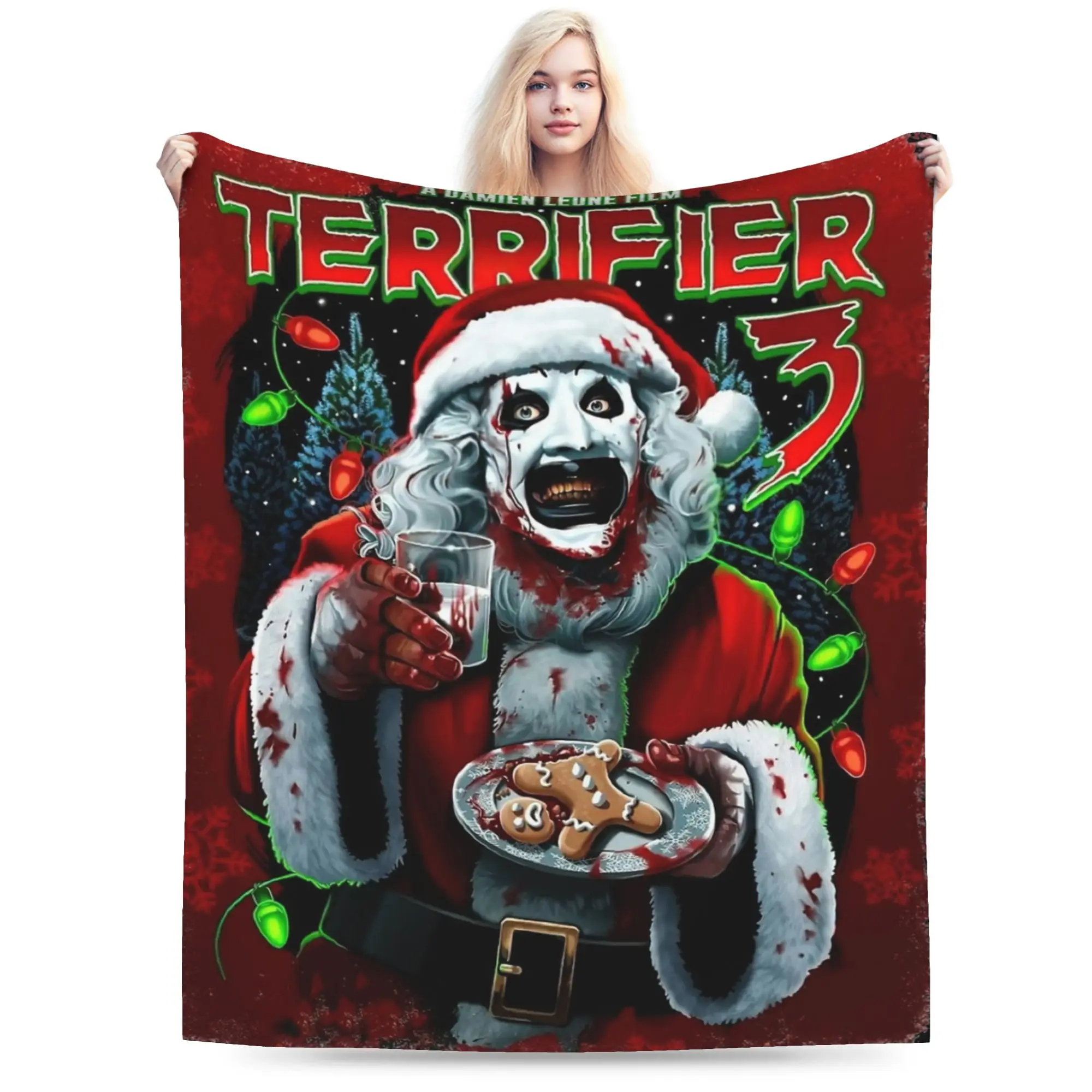 Poster of Terrifier 3 Christmas Blanket Fleece Christmas Halloween Art The Clown Thin Throw Blankets for Sofa Outdoor Quilt