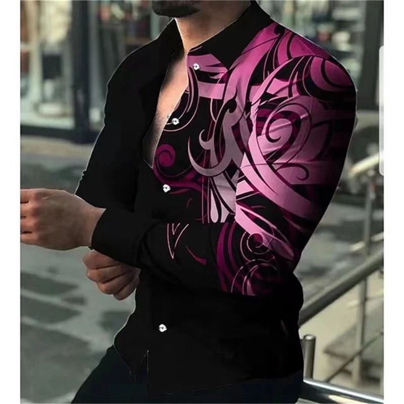 Fashionable Luxury Social Men\'s Shirts Lapel Shirts Casual Printed Long Sleeve Tops Men\'s Extra Large Clothing xs-6xl