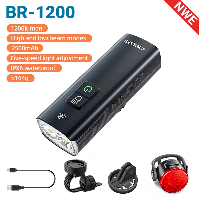 

CYCLAMI 1200LM Bike Light Front Lamp USB Rechargeable LED 2500mAh Bicycle Light Waterproof Headlight Bike Taillight Accessories
