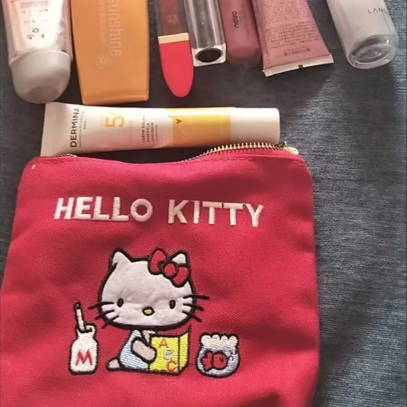 Sac de rangement de voyage grande capacité pour filles, sac de maquillage Kawaii Fashion, rouge, Hello Kitty, mignon, portefeuille zéro, cadeaux pour femmes