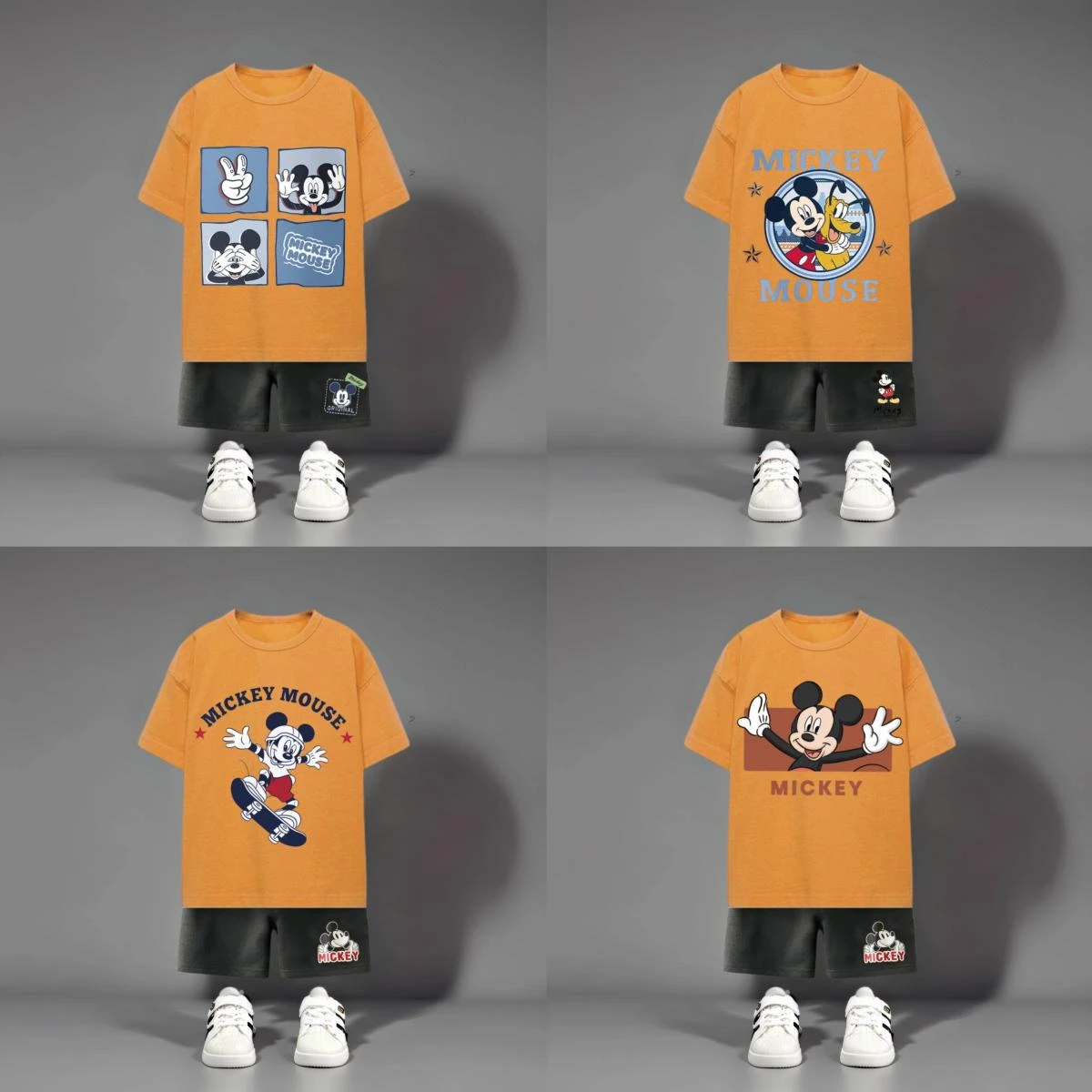 

2025 New Summer Clothing Mickey Short Sleeve Suit T-shirt Shorts Two Piece Set Loose Casual Boys Tracksuits Children's Wear Sets