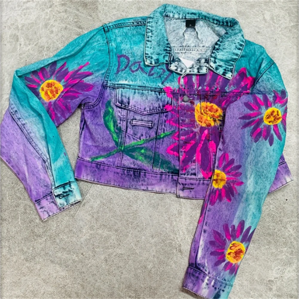 

Graffiti printed denim jacket women new letter short coat