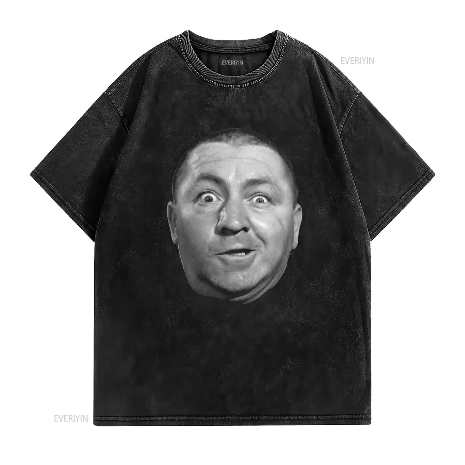 Retro Funny Three Stooges Curly Face Black White Print Casual T Shirt vintage Washed Slightly Stylish Stretched Comfortable