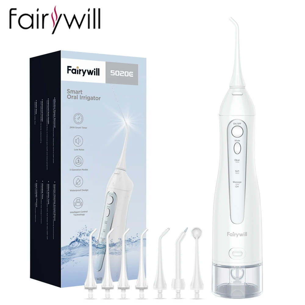 

Fairywill Water Flossers Oral Irrigator Rechargeable Portable Dental 3 Modes Water Tank for Teeth 300ML Waterproof Teeth Cleaner