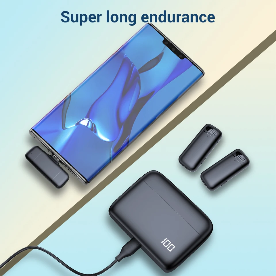 Micrófono de solapa profesional inalámbrico doble con clip de botón para iPhone Android, celular, PC y audio 3