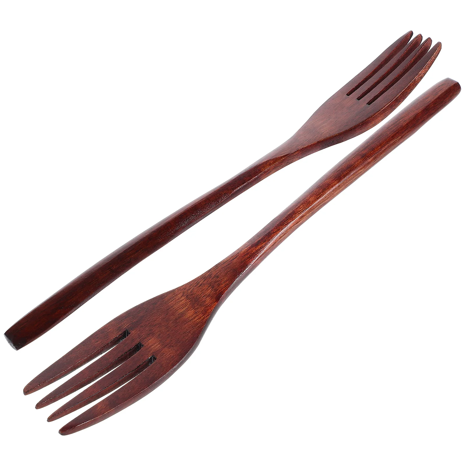 2Pcs Long Handle Wooden Fork Medium Dinnerware Cooking Wood Cookware