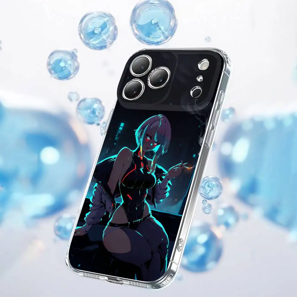 C-사이버펑크 루시나 쿠시나다 루시 폰 케이스 아이폰 17,16,15,14,13,12,11 플러스,프로,맥스,플러스,E,에어,미니 투명 커버