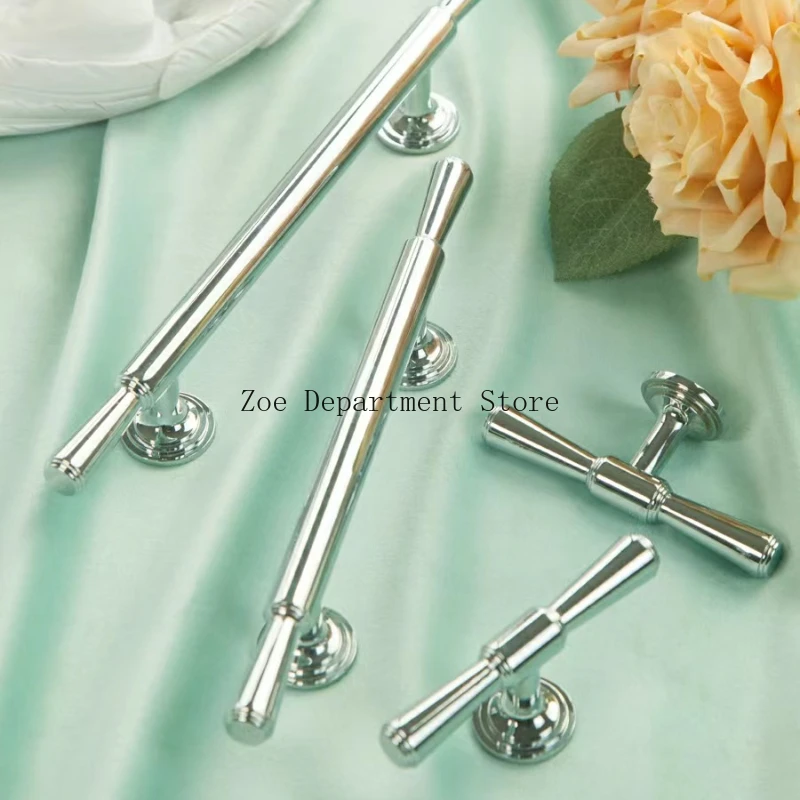 Furniture Handles Wardrobe Door Pull Stainless Steel Drawer Handle T Bar Straight Kitchen Long Cabinet Closet Knob Silver