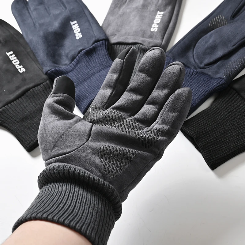 

Thickened Fleece Lined Suede Touchscreen Gloves for Men Winter Driving Outdoor Cycling Windproof Warm Driving Gloves