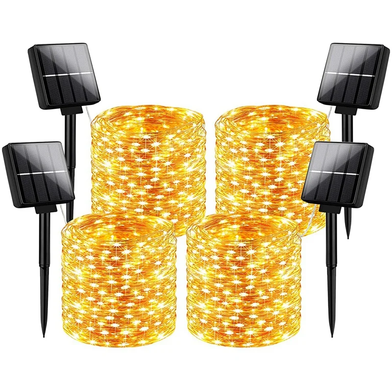 

Outdoor Solar String Lights Waterproof 288Ft, 4-Pack Each 72FT 200 LED Fairy Lights With 8 Lighting Modes Warm White