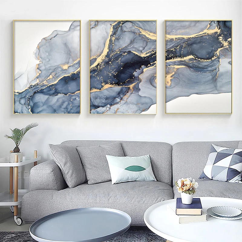 Abstract Marble Beige Blue Gray Modern Posters Abstract Wall Art Canvas Painting Prints Picture Living Room Interior Home Decor