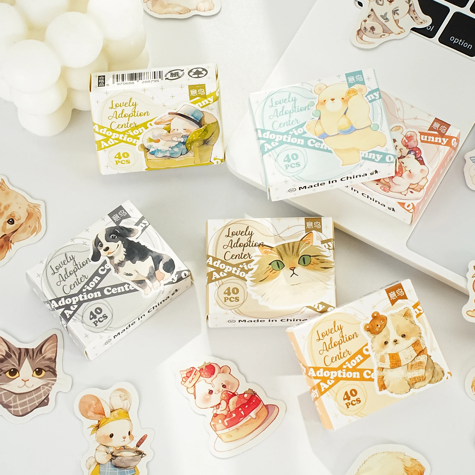 Etori Life Cute Adoption Center Series Cute Animal Pattern Boxed Stickers DIY Decoration for Laptops, Phone Cases, Suitcases, Water Bottles, Student Stationery Decoration, Children's Stickers, Small Gifts