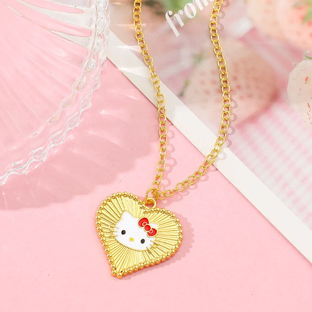 Sweet Cute Hello Kitty Heart-Shaped Pendant Necklace - Cartoon Jewelry Gift for Friends Anniversary Creative Accessory
