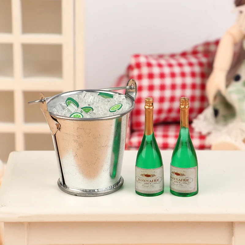 Dolls House Accessories Dollhouse Mini Bar Decorations Toys 1/12 Dollhouse Beer Bucket Set Model