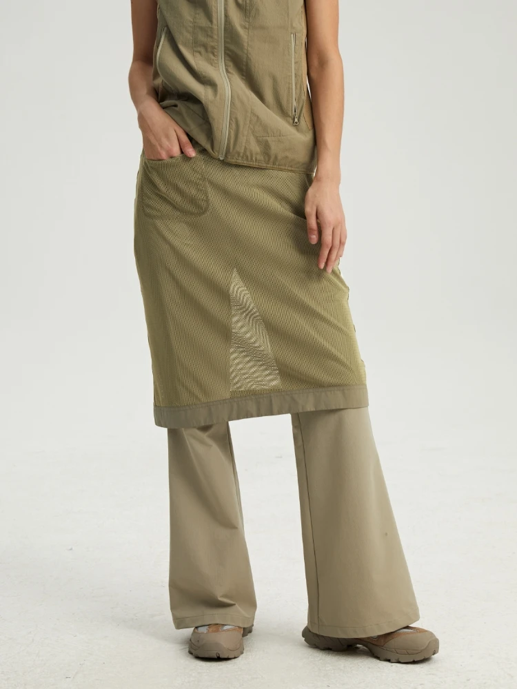 Oneup Mesh A-Line  Skirt Casual Outdoor Sporty Trendy Spring Summer Polyester Spandex Midi Skirt Commute Style Pure Color