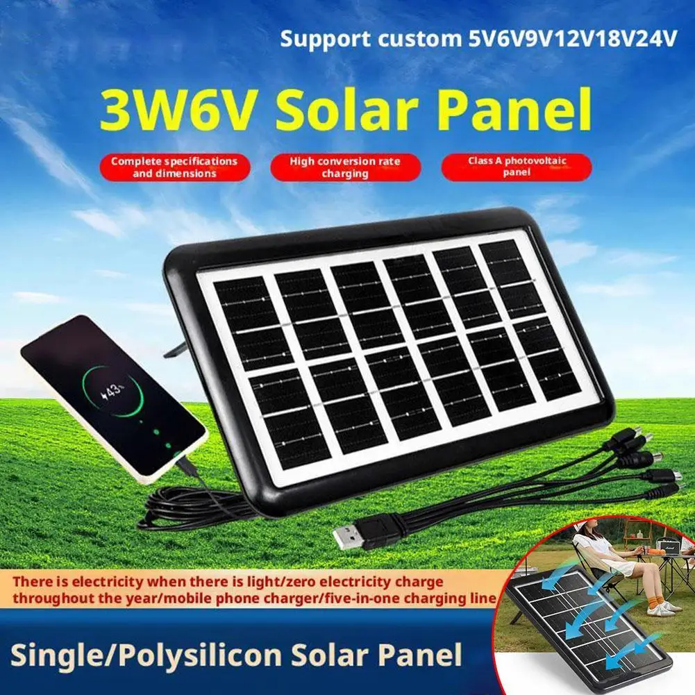 

3w Multifunctional Solar Panel 6v Photovoltaic Panel Outdoor Mobile Phone Charger Emergency Power Supply For Iphone16