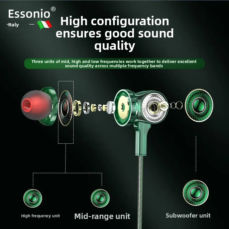 

Наушники ESSONIO ES-LSG Live Gaming HIFI, внутриканальные, проводные, высокого качества, с двумя микрофонами, HD-звуком, композитным динамиком