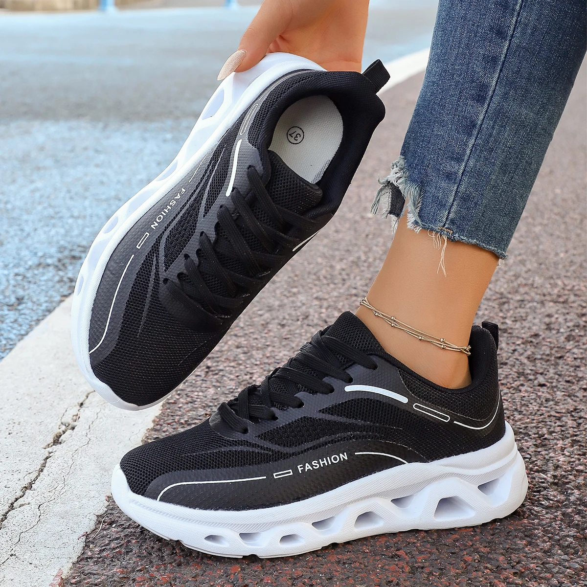 Women's Casual Sneakers, Dark-Colored, Durable Lace-Up Shoes