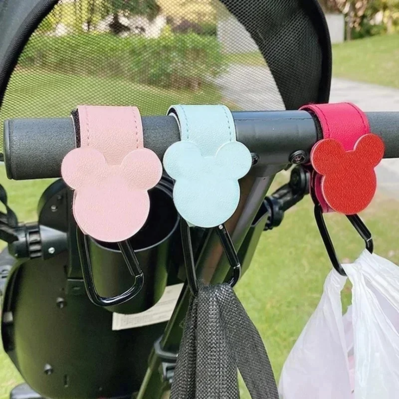 1-3Pcs Cartoon PU Leather Baby Bag Stroller Hook Rotatable Cart Organizer Pram Hook Pram Rotate 360 Degree Stroller Accessories