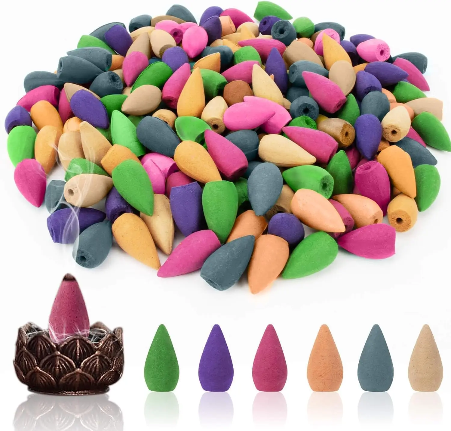 Sukh Backflow Incense Cones 108 PCS Bulk, 6 Mixed Scents Waterfall Incense Cones for Backflow Incense Burner