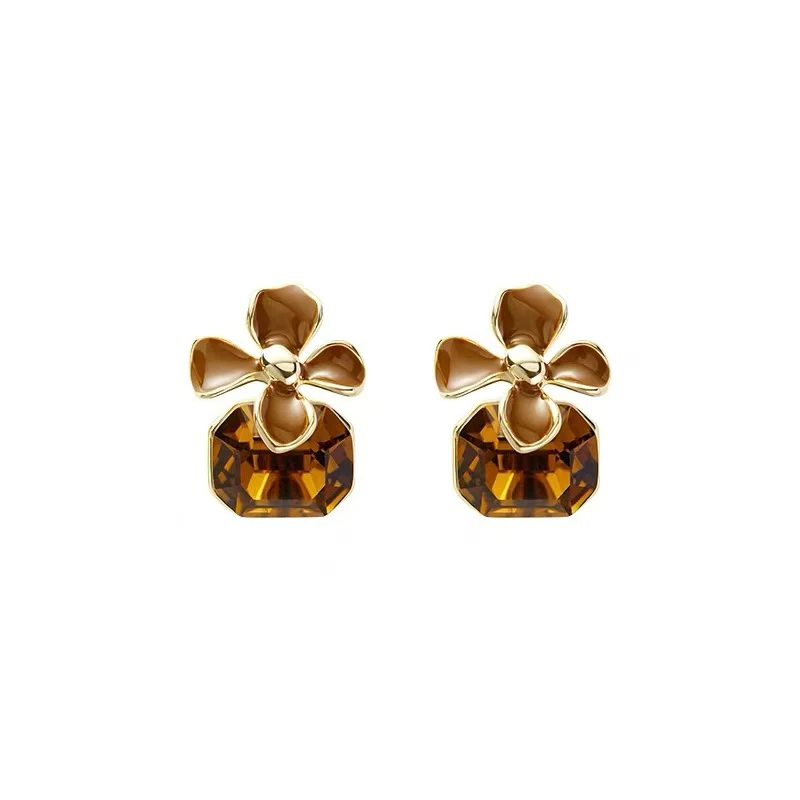 Design Sense Maillard – boucles d'oreilles carrées avec pendentif en cristal, fleur marron Champagne, nouveaux bijoux, accessoires de mode pour femmes, 2024