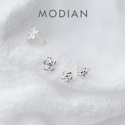 Modian Classic Rose Flower Tiny Plant Stud Earrings Romantic 925 Sterling Silver Jewelry For Women S925 Silver Fine Jewelry