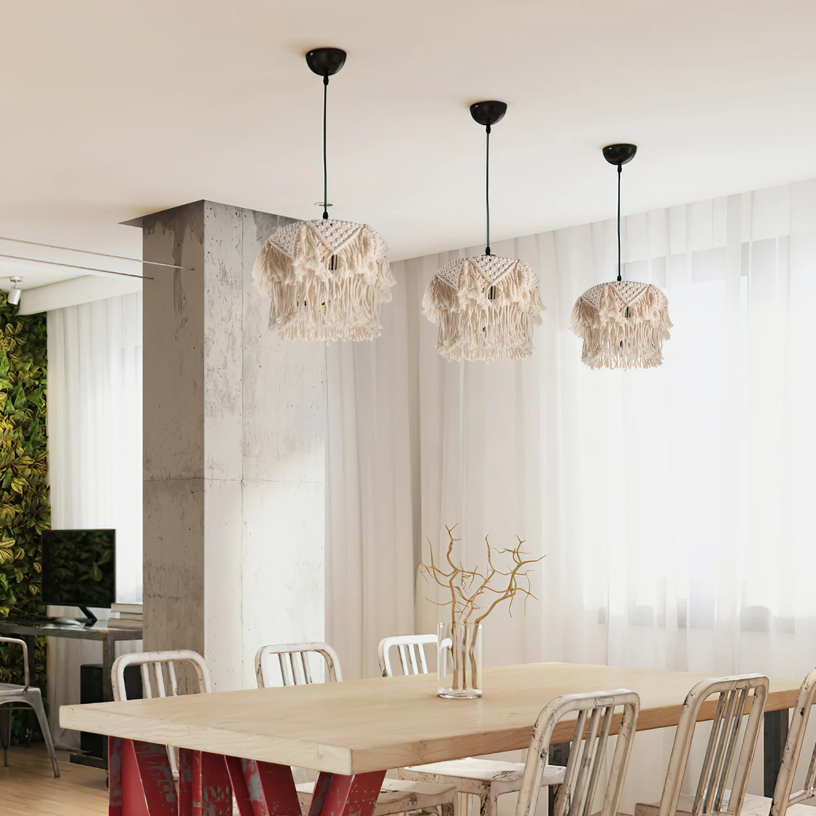 

Bohemian Lampshade Cotton Woven Macrame Cover Beige Bedroom Living Room Restaurant Hotel Office Lighting Fixtures Replacement