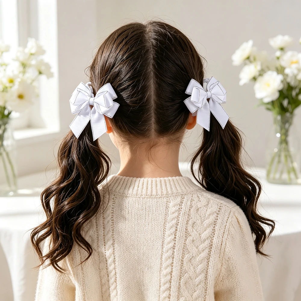BABY BOWS 2Pcs/set Kids Girls Cute Double-layer Bow Hair Tie Bows Hair Bands Kids Basic Ponytail Headwear Hair Accessories