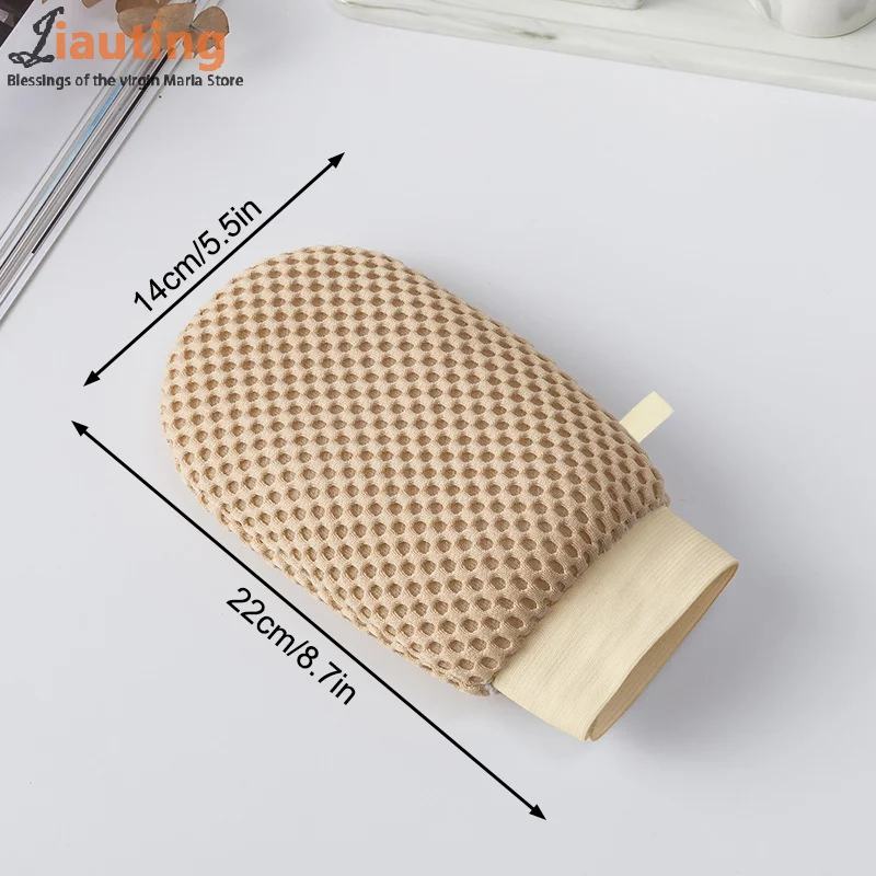 

2-в-1 перчатка из люфы для ванны, двухсторонняя для удаления омертвевшей кожи и грязи, перчатка для ванны, ткань для душа, сетка для толкания мыла, мешок для мыла, можно поставить мыло