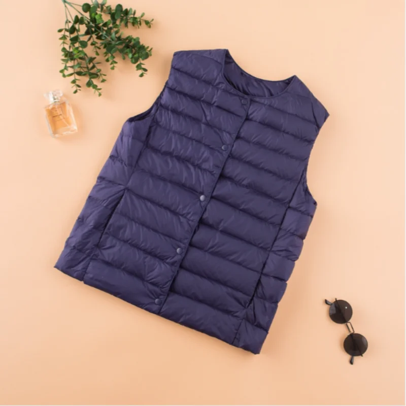 

2025 Autumn and Winter New Lightweight Down Jacket Women's Simple Fashion Commuter Collarless Two-Wear Vest Shoulder Jacket