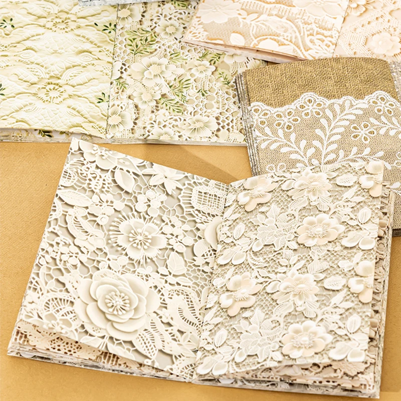 Mr.Paper、 15 sheets/book of vintage lace themed material paper, decorative scrapbook, photo frame, mural, and collage card paper