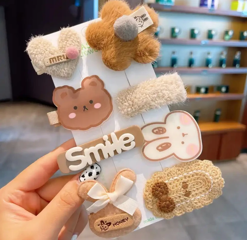 8-piece milk coffee plush hair clip New fringe side clip headdress Fall/Winter hair clip for women cute bb clip